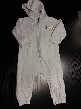 Levi's Heather Gray Hooded Baby One-Piece with Color Logo